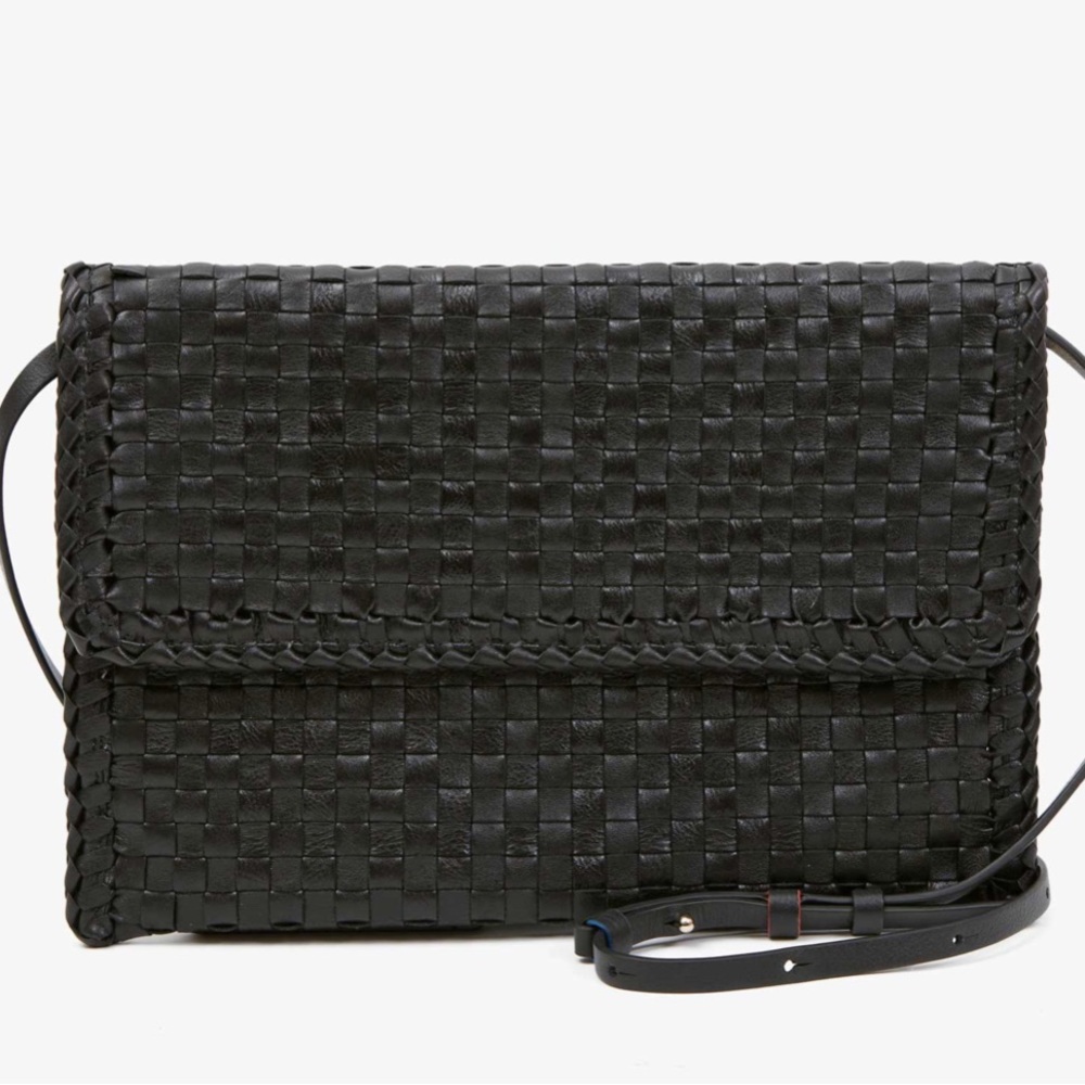 NWOT Clare V Black Woven Leather Clutch